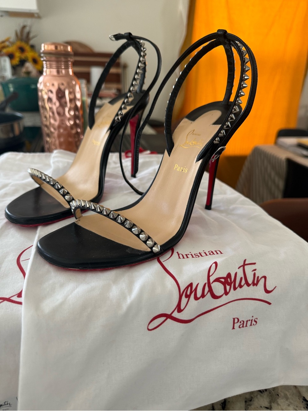 Christian Louboutin Black Studded Open-Toe Stiletto Sandals